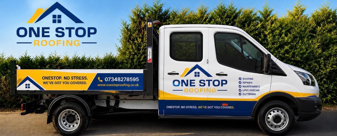 One Stop Roofing Co branded tipper van used for roofing jobs across York and East Riding